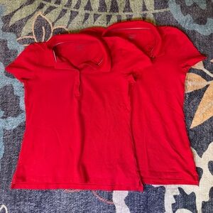 PAIR Tommy Hilfiger Polo Shirts Women's S Red Classic Fit Short Sleeve Flag Logo